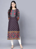 Myshka Women Multicoloured Ethnic Motifs Printed Mirror Work Kurta - Distacart