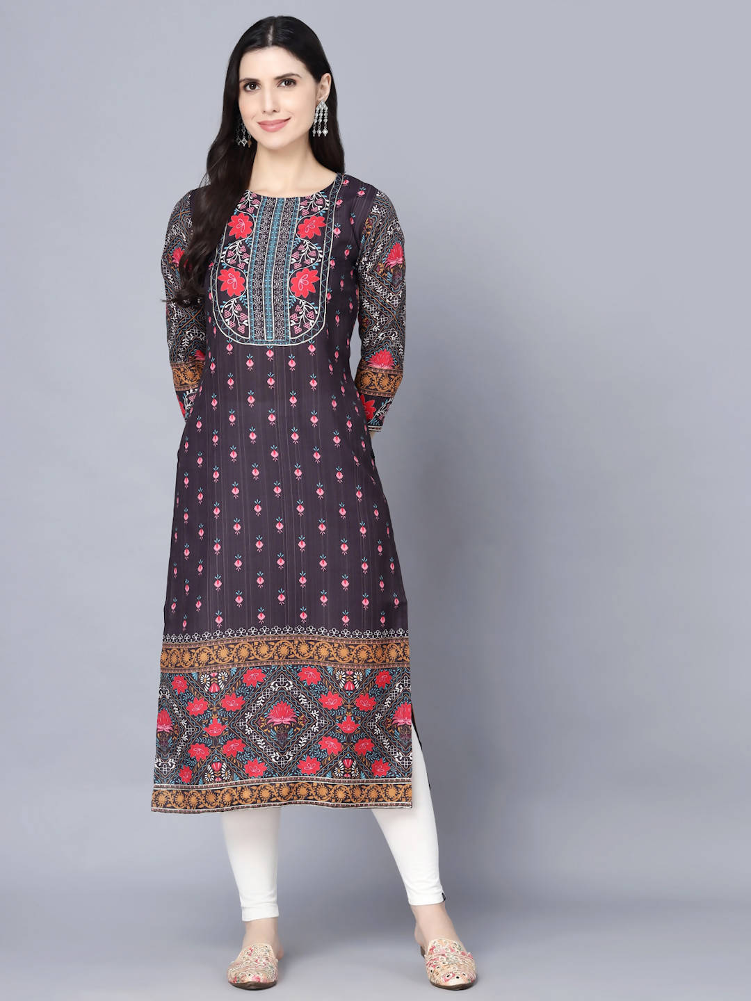 Myshka Women Multicoloured Ethnic Motifs Printed Mirror Work Kurta - Distacart