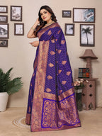 Joban Fashion Banarasi Navy Blue Woven Soft Silk Saree - Distacart