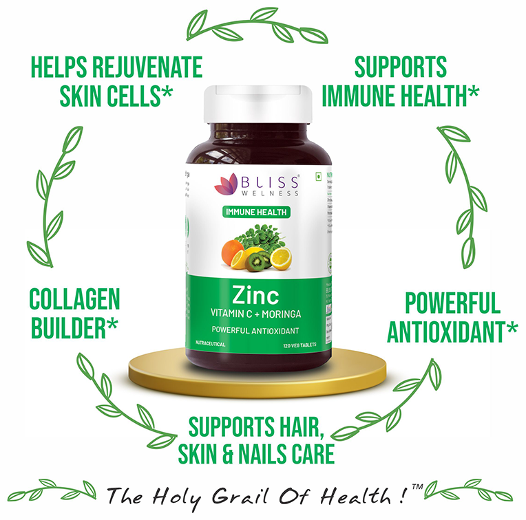 Bliss Welness Immune Health Zinc Vitamin C + Moringa Veg Tablet