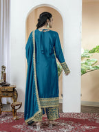 Teeya Creation Morepich Color Chinnon Silk Embroidery Work Fully Stitched Salwar Suit - Distacart
