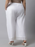 TAG 7 Women Plus Size White Solid Linen Ethnic Palazzos