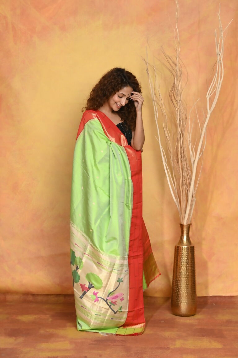 Very Much Indian Handloom Pure Cotton Paithani Dupatta - White