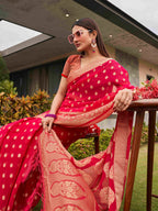 Tikhi Imli Pink Ethnic Motifs Woven Design Zari Saree - Distacart
