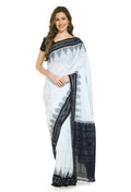 Vamika Sambalpuri Ikat Cotton Jharana White & Black Saree - Distacart