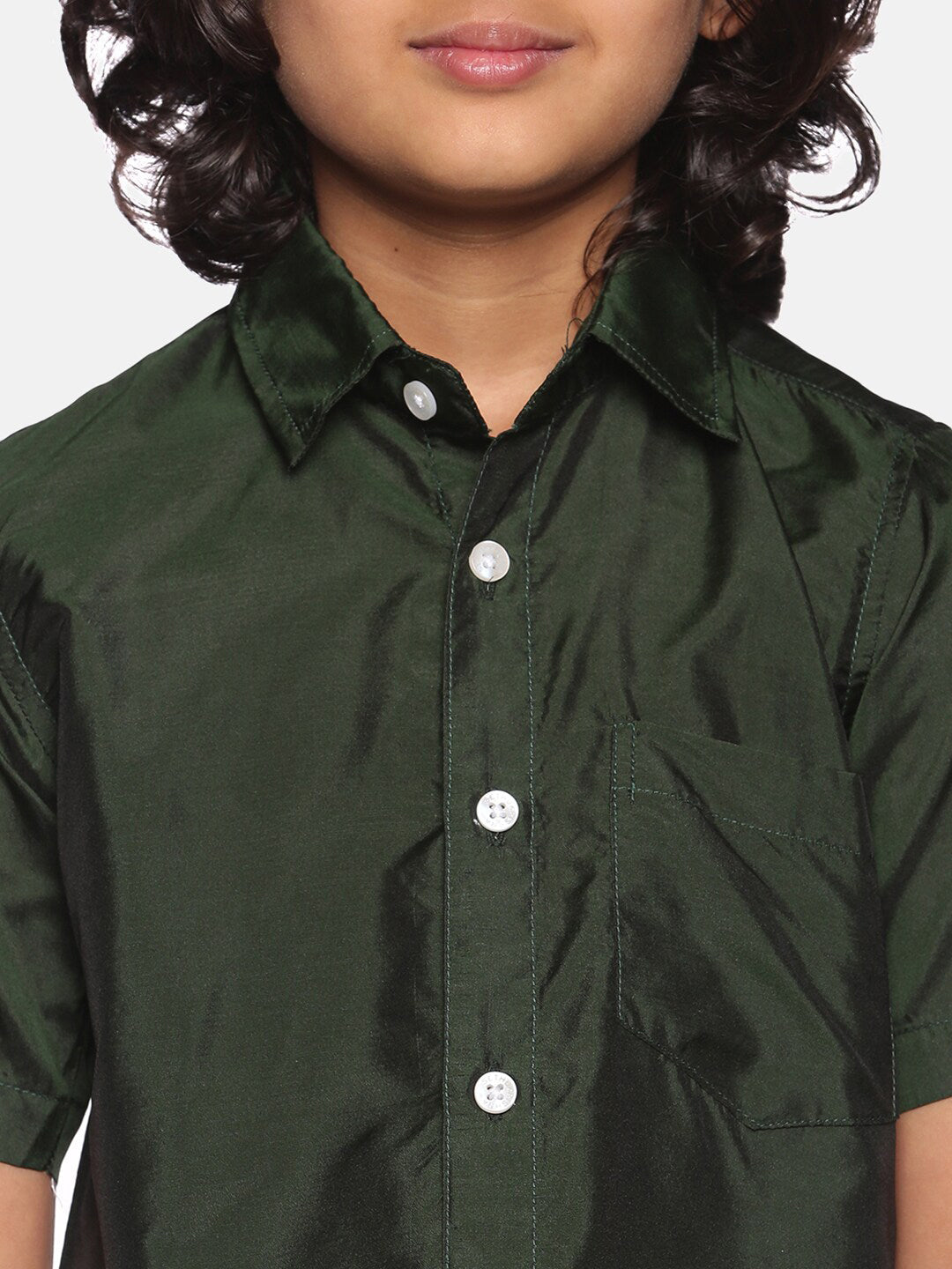 Sethukrishna Boys Green & White Solid Shirt with Dhoti Set