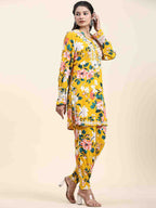 HOUSE OF KARI Floral Printed Chikankari Regular Straight Pure Cotton Kurta with Trousers