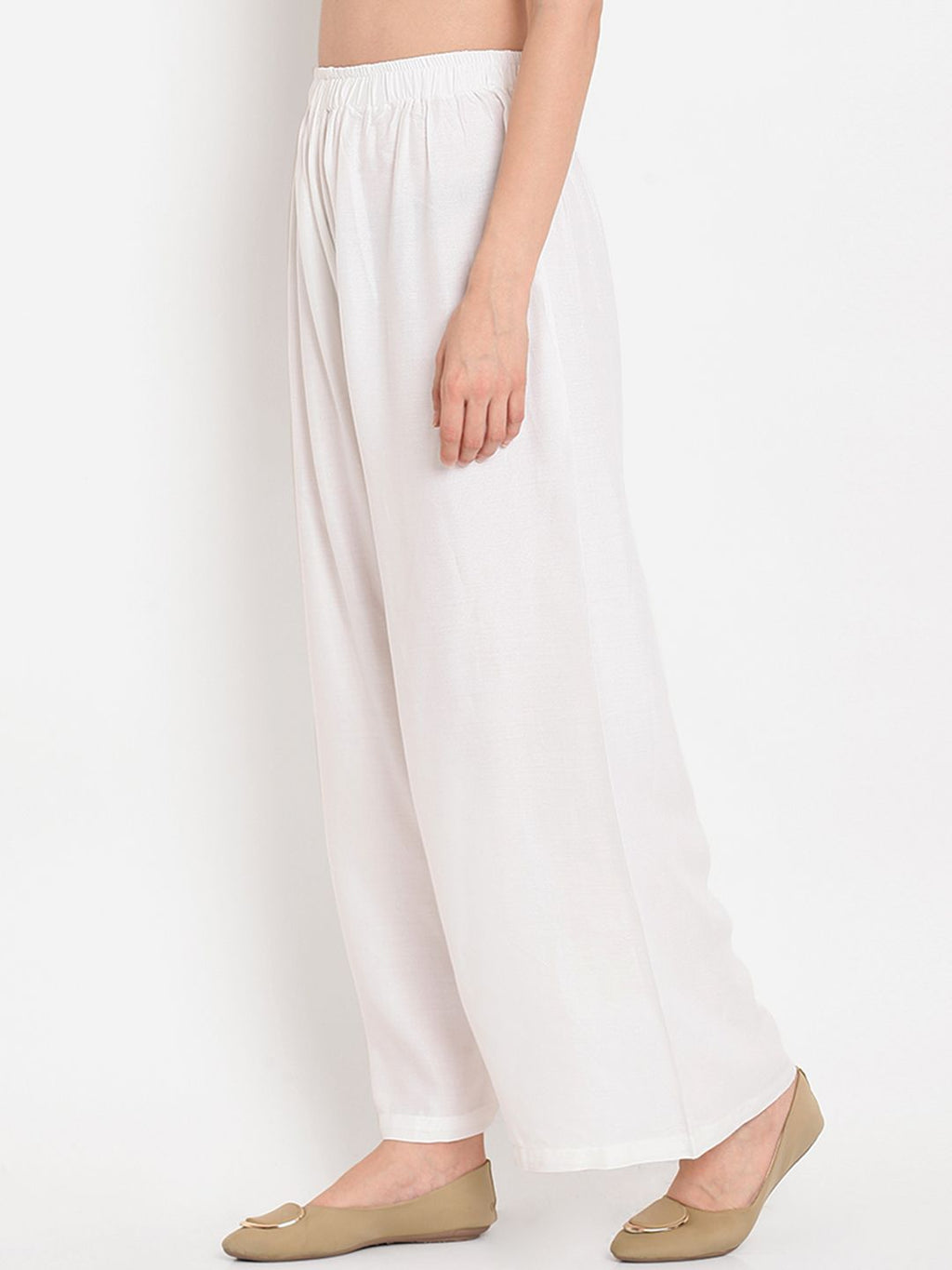 TAG 7 Women White Solid Straight Palazzos