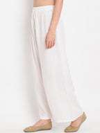TAG 7 Women White Solid Straight Palazzos
