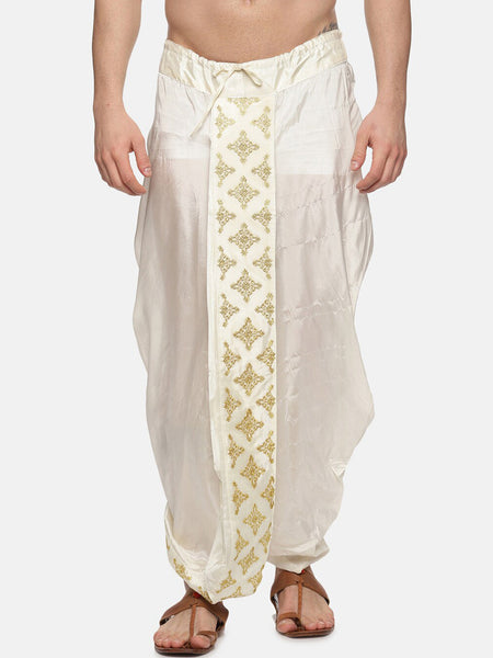 Sethukrishna Men Cream Embroidered Dhoti Pant