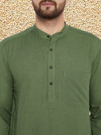 Even Apparels Men's Solid Green Linen Kurta