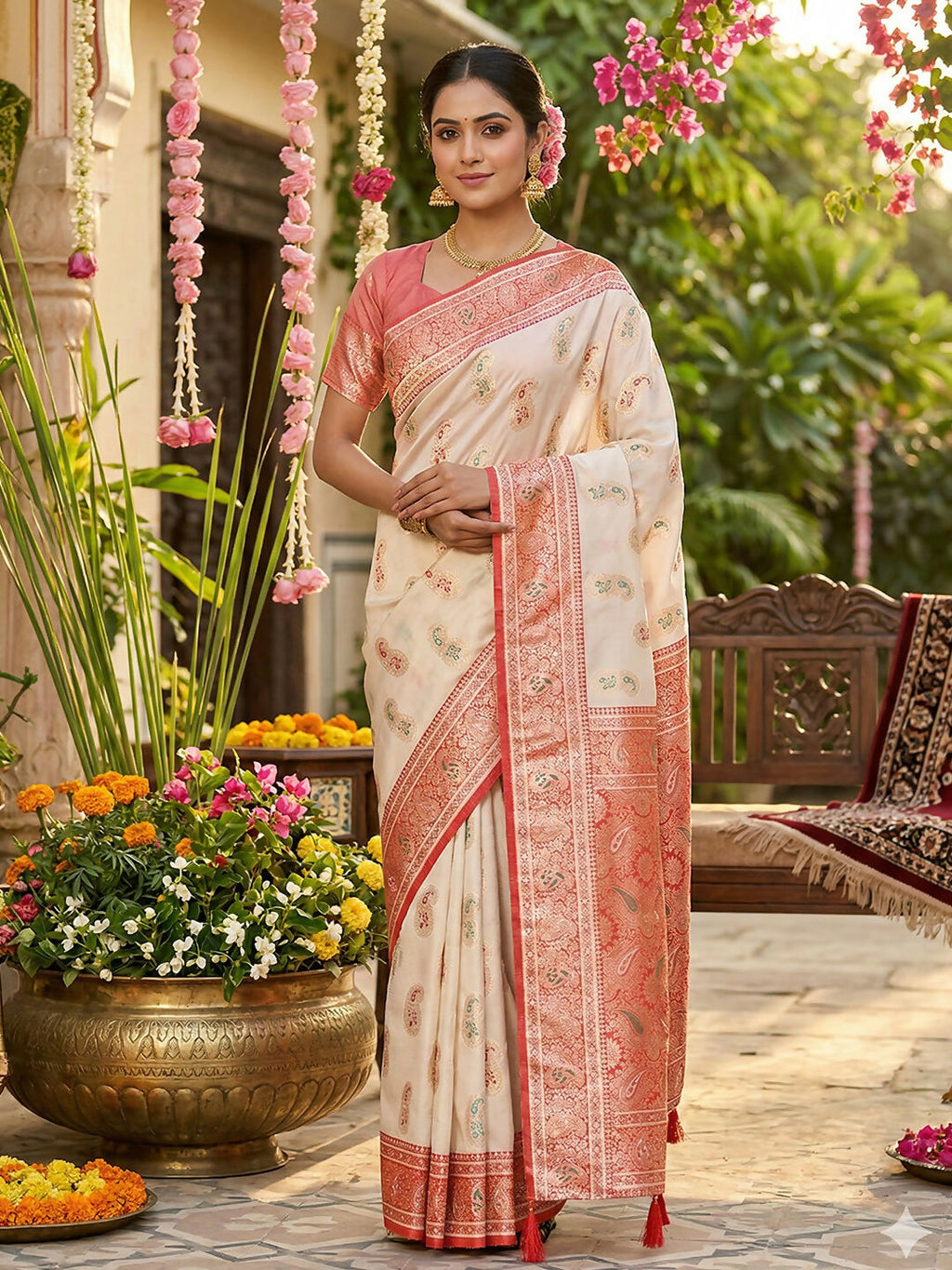Shree Shyam Fashion White Silk Blend Saree - Distacart