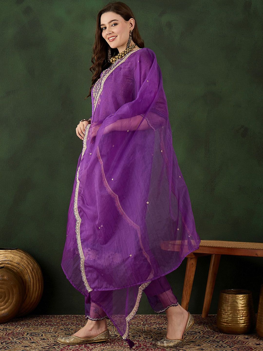 Sangria Embroidered Kurta & Trouser With Dupatta