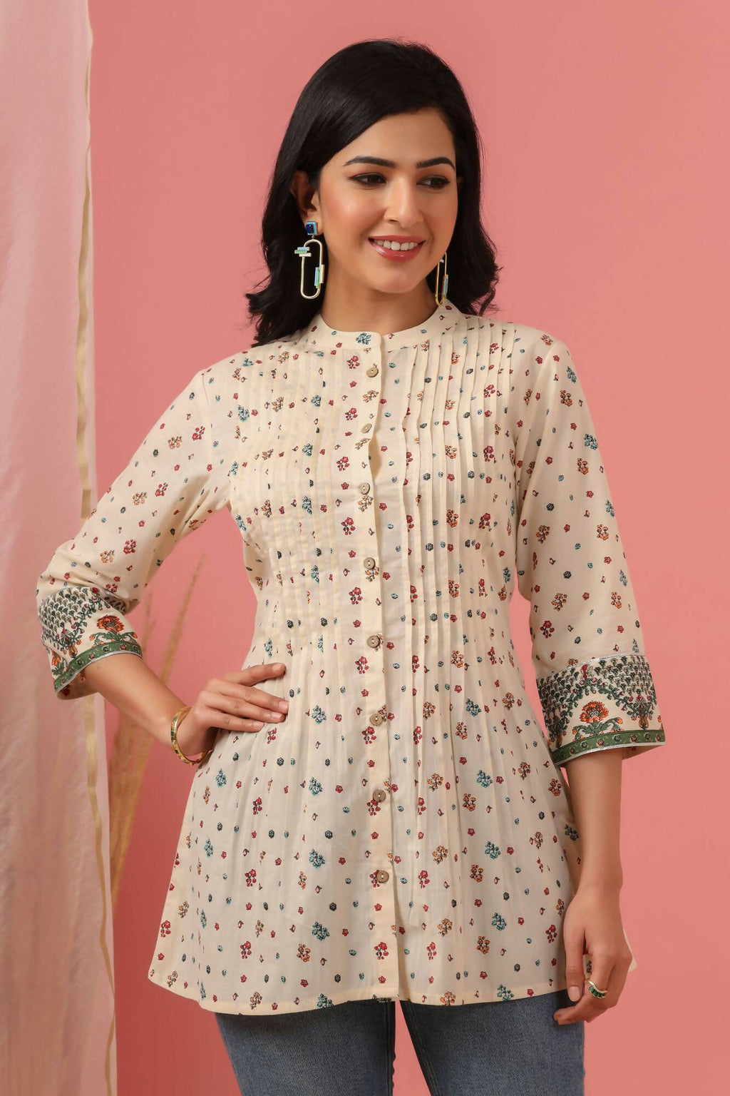 Juniper Women Ivory Cambric Printed Straight Tunic - Distacart