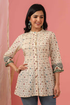 Juniper Women Ivory Cambric Printed Straight Tunic - Distacart