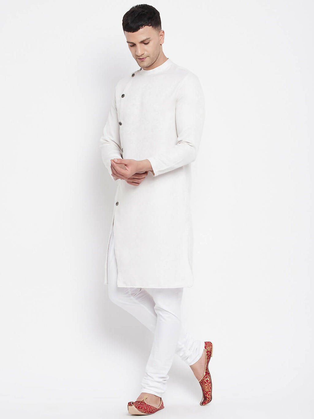 Even Apparels White Rayon Men's Sherwani Kurta With Asymetrical Cut - Distacart