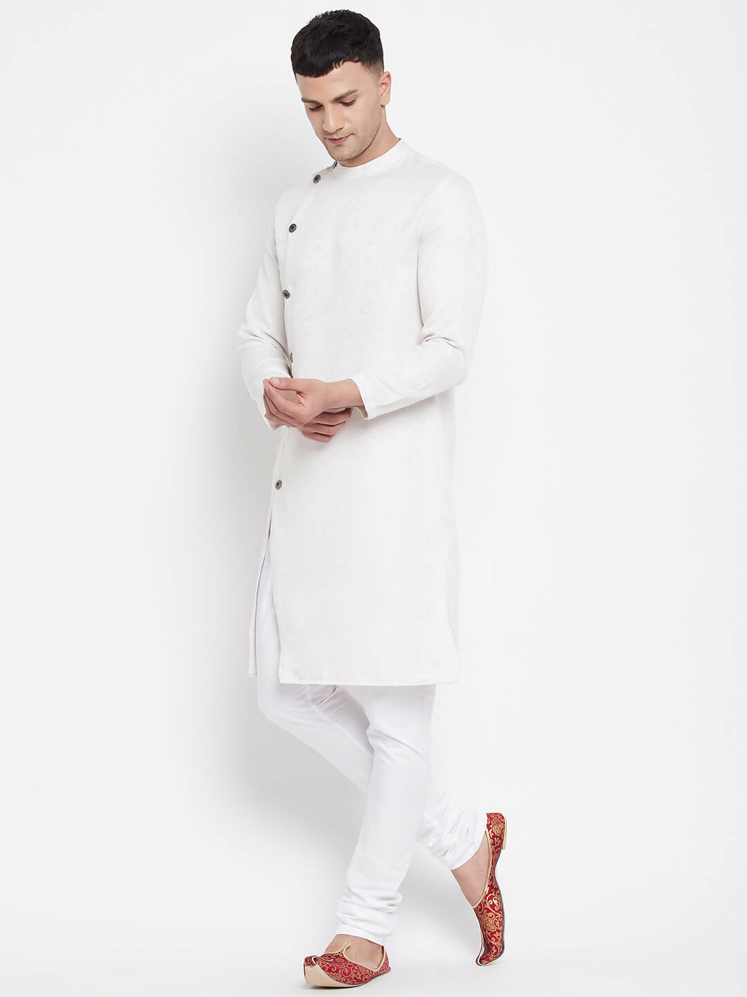 Even Apparels White Rayon Men's Sherwani Kurta With Asymetrical Cut - Distacart