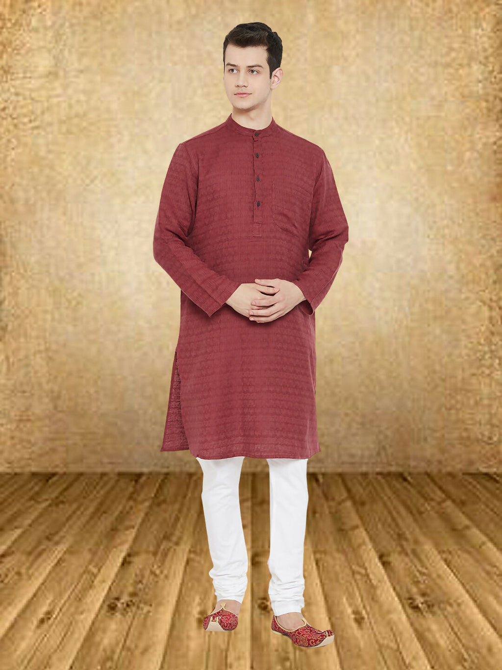 Even Apparels Men's Maroon Emboided Kurta
