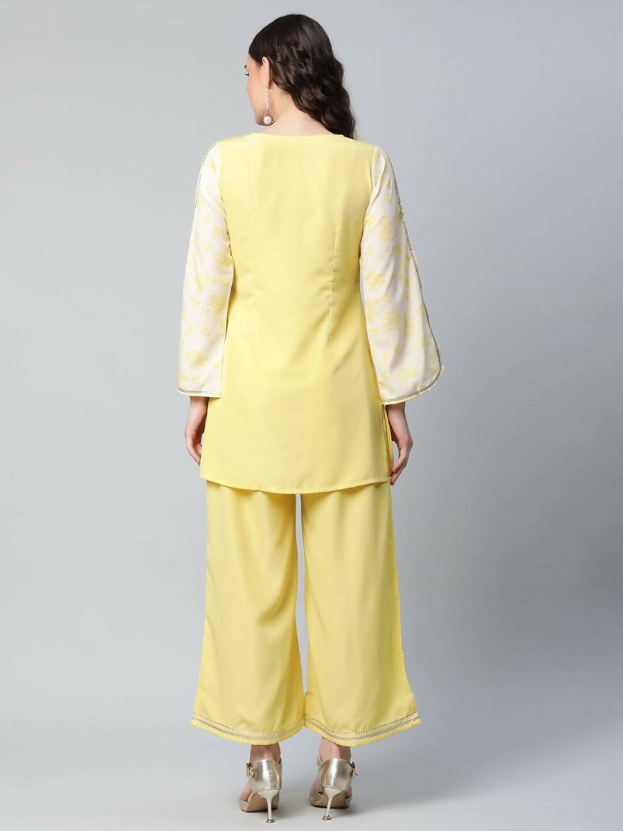Ahalyaa Womens Yellow Crepe Printed Top Palazzo Set - Distacart