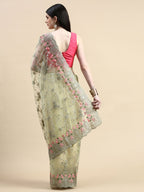 kasee Floral Embroidered Zari Net Saree - Distacart