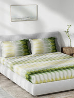 DDecor Green & White Ethnic Motifs 140 TC Cotton Queen Bedsheet with 2 Pillow Covers