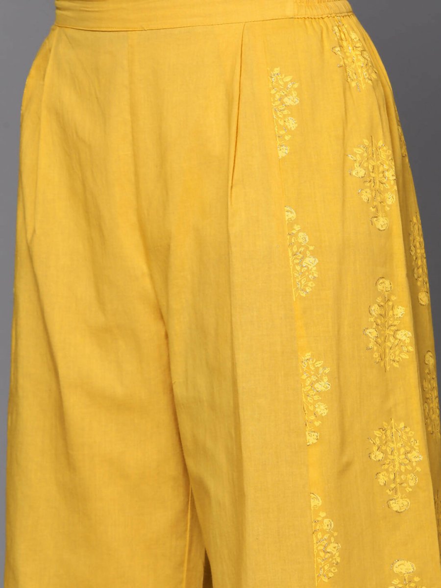 Ahalyaa Women Mustard Yellow Floral Printed Pure Cotton Co-Ords - Distacart