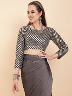 Sangria Grey Beads & Stones Satin Saree - Distacart