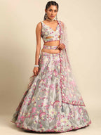 House of Panchhi Grey Organza Sequins and Zarkan embroidery Lehenga choli & Dupatta