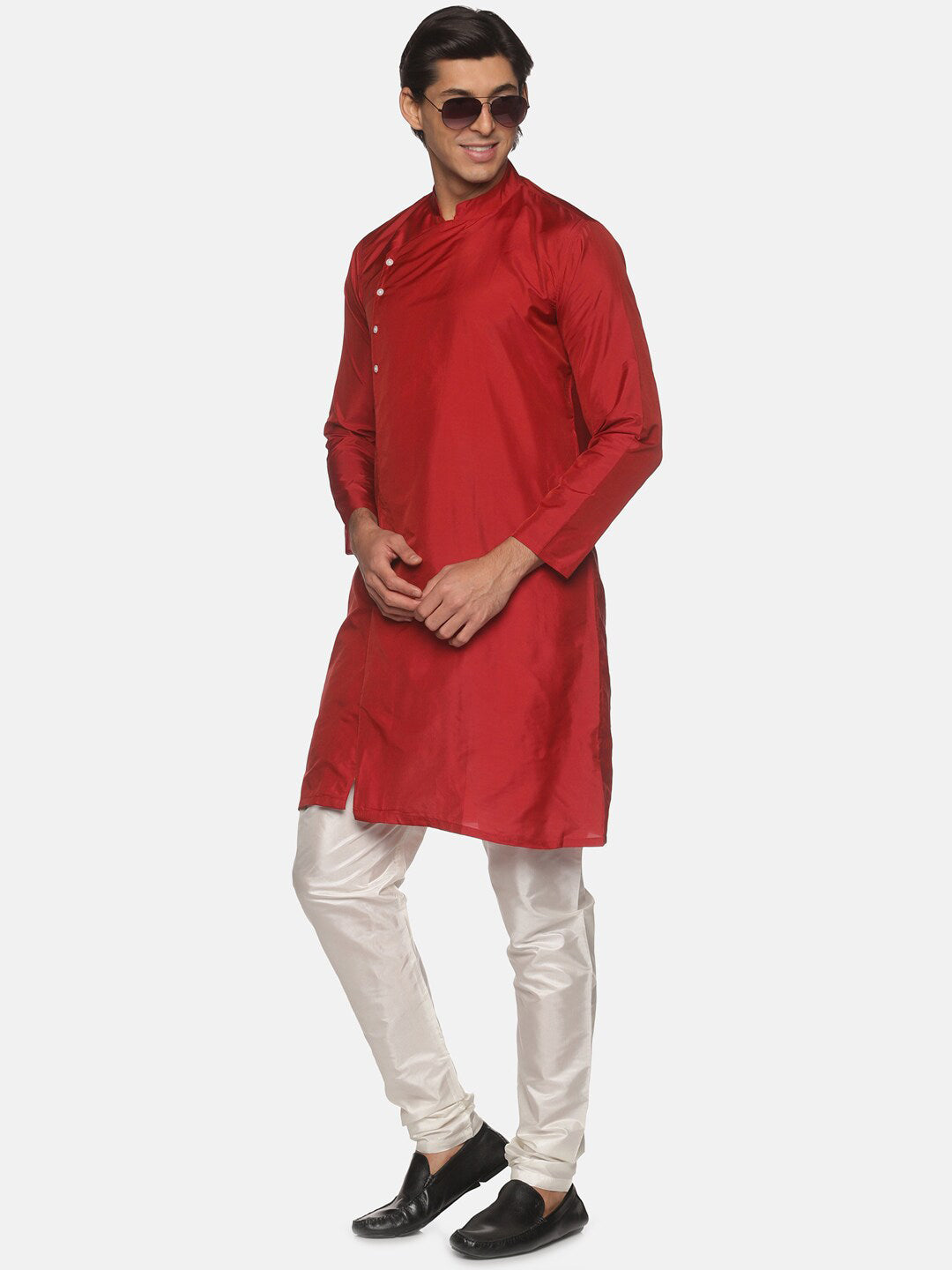 Sethukrishna Men Maroon Angrakha Kurta with Pyjamas - Distacart