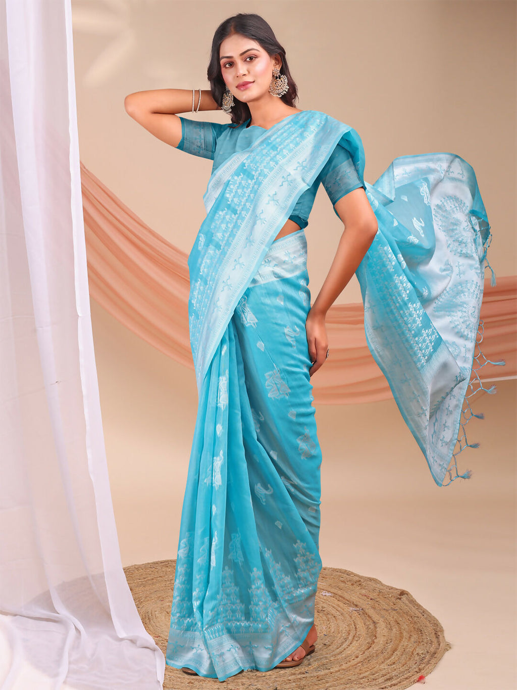 Shree Shyam Fashion Varnika Sky Blue Linen Cotton Saree