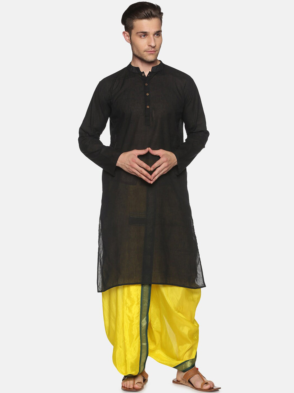 Sethukrishna Men Yellow & Green Solid Readymade Dhoti Pant - Distacart