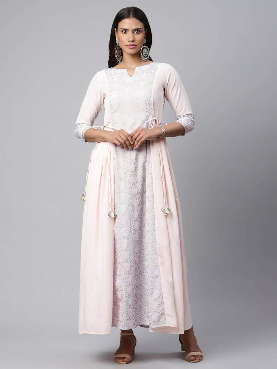 Ahalyaa Women Pink Crepe Khari Print Dress - Distacart