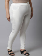 TAG 7 Women Plus Size Off White Solid Ankle Length Leggings
