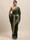 kasee Green & Gold-Toned Floral Embroidered Art Silk Saree