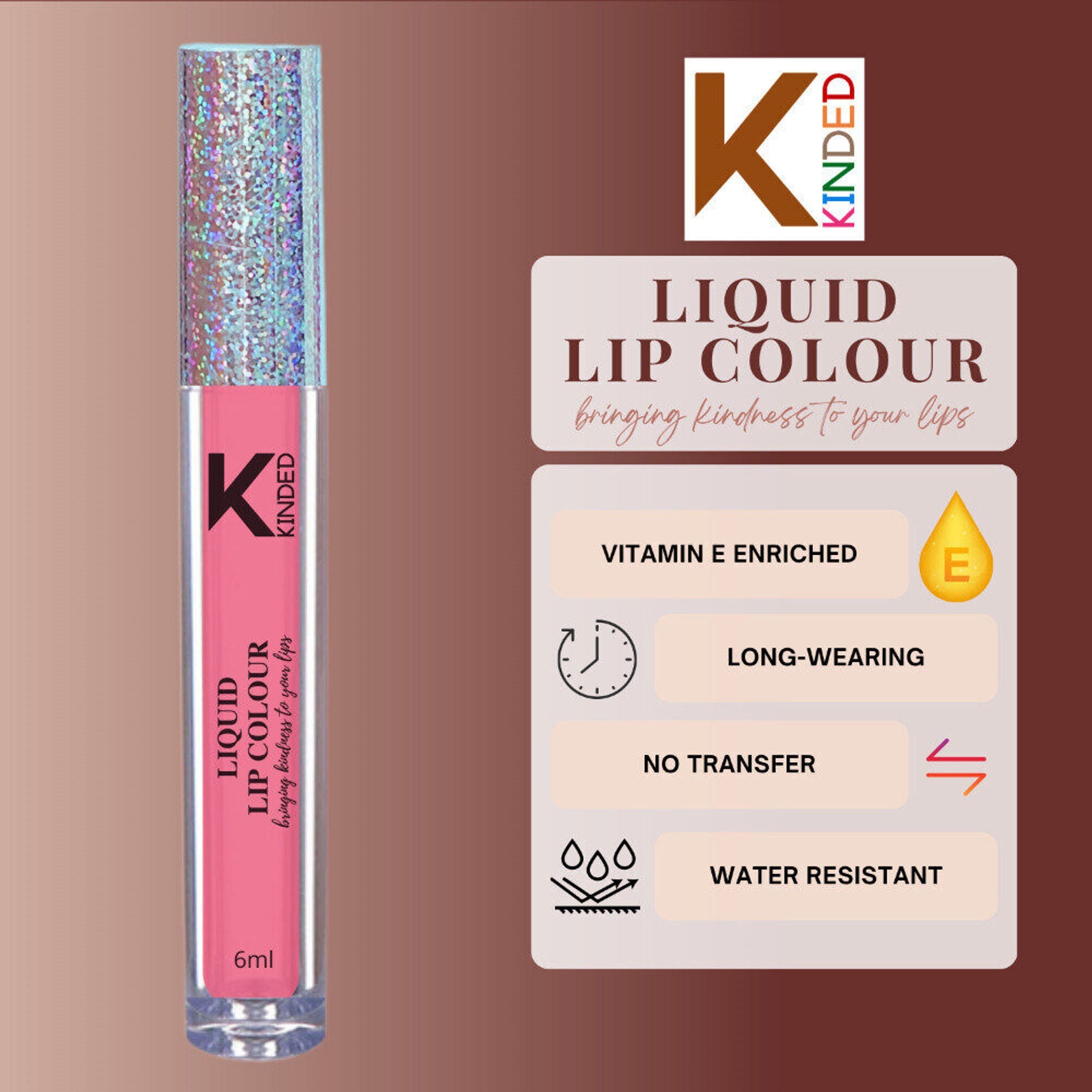 KINDED Liquid Lip Colour Lipstick Lip Gloss - 01 Barbie Pink