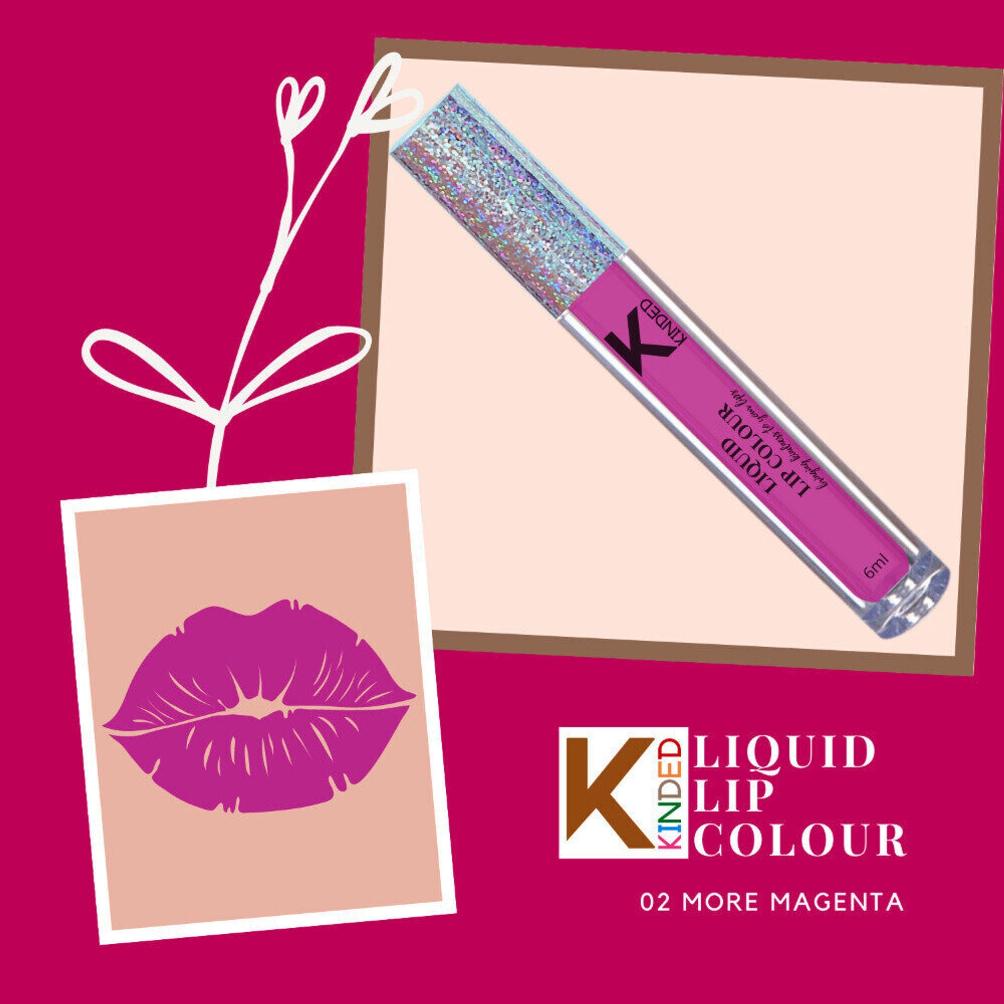 KINDED Liquid Lip Colour Lipstick Lip Gloss - 02 More Magenta