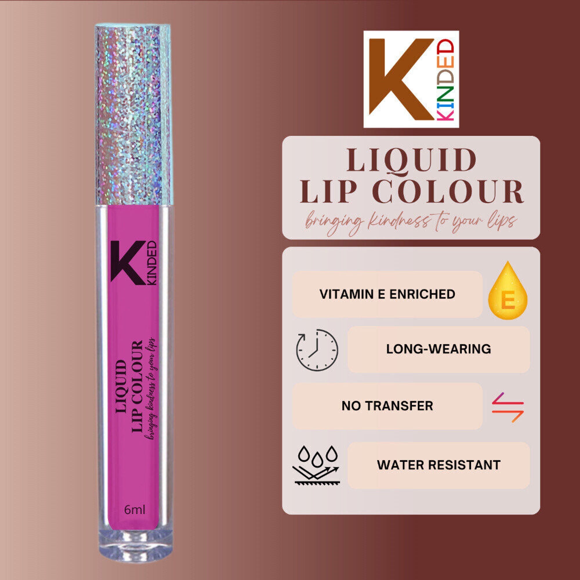 KINDED Liquid Lip Colour Lipstick Lip Gloss - 02 More Magenta