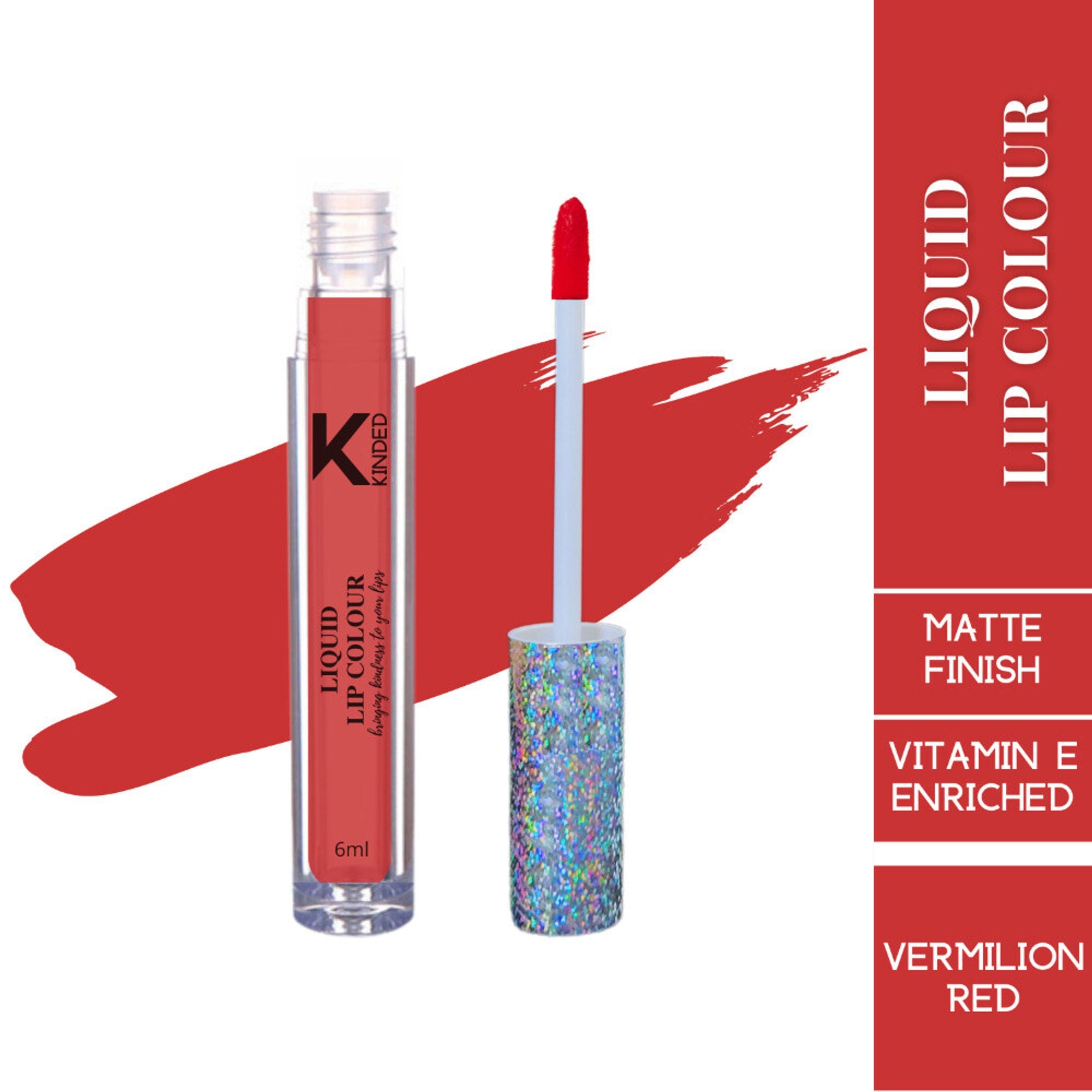 KINDED Liquid Lip Colour Lipstick Lip Gloss - 03 Vermilion Red