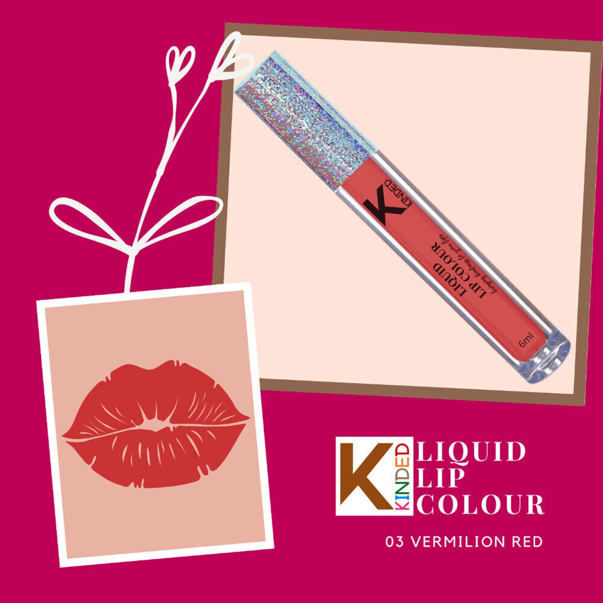 KINDED Liquid Lip Colour Lipstick Lip Gloss - 03 Vermilion Red