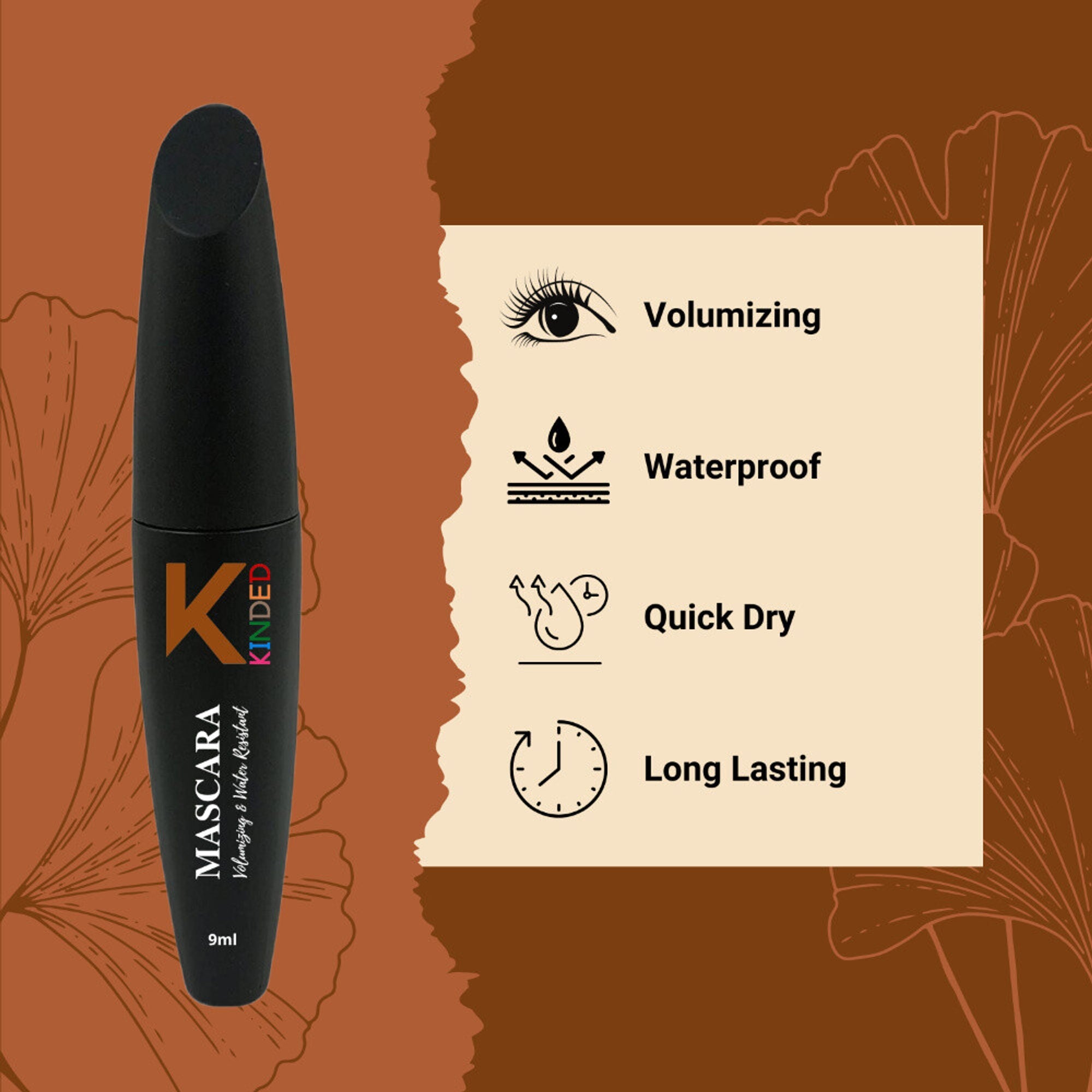 KINDED Volumizing & Waterproof Long Lasting Smudgeproof Mascara - Black