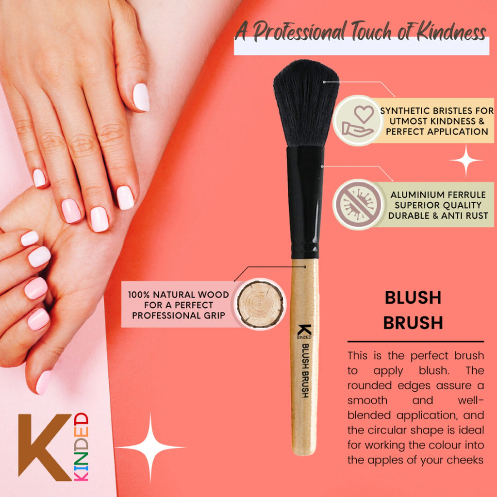 KINDED Professional Natural Wooden Handle Blush Makeup Brush