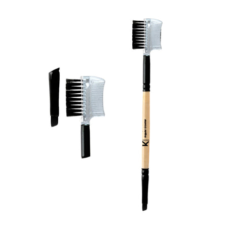 KINDED Professional Natural Wooden Handle 2 in 1 Eye Grooming Angular Makeup Brush