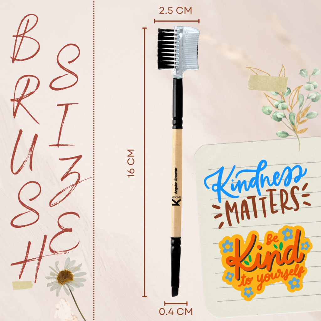 KINDED Professional Natural Wooden Handle 2 in 1 Eye Grooming Angular Makeup Brush