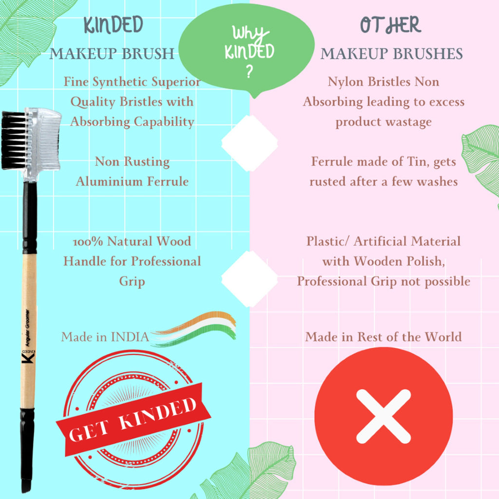 KINDED Professional Natural Wooden Handle 2 in 1 Eye Grooming Angular Makeup Brush