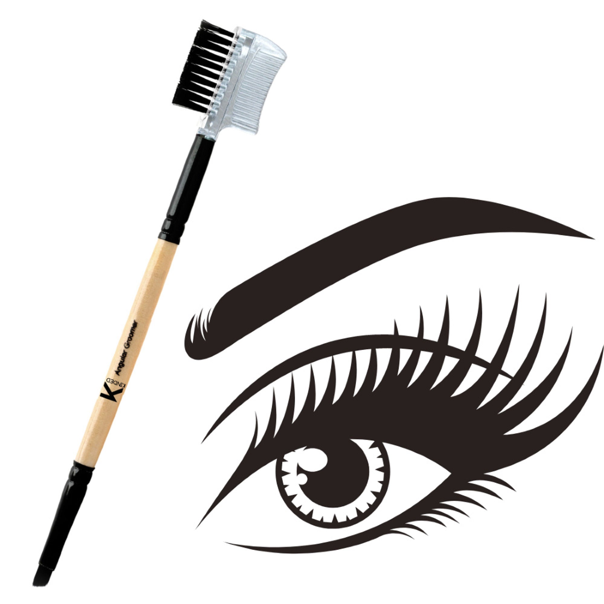 KINDED Professional Natural Wooden Handle 2 in 1 Eye Grooming Angular Makeup Brush