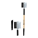 KINDED Professional Natural Wooden Handle 2 in 1 Eye Grooming Angular Makeup Brush