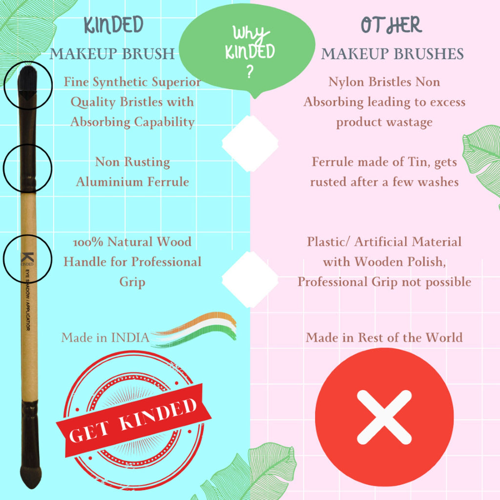 KINDED Professional Natural Wooden Handle 2 in 1 Eyeshadow Applicator Makeup Brush