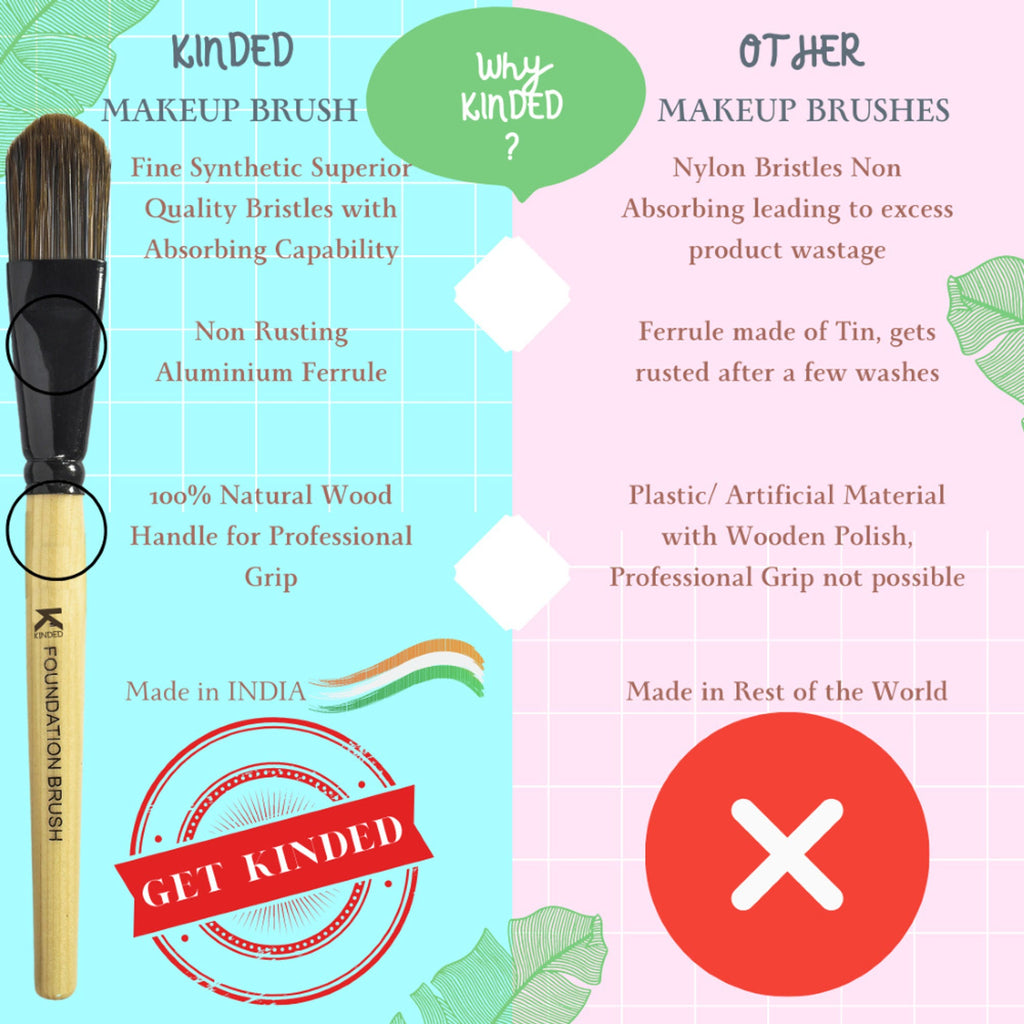KINDED Professional Natural Wooden Handle Foundation Makeup Brush
