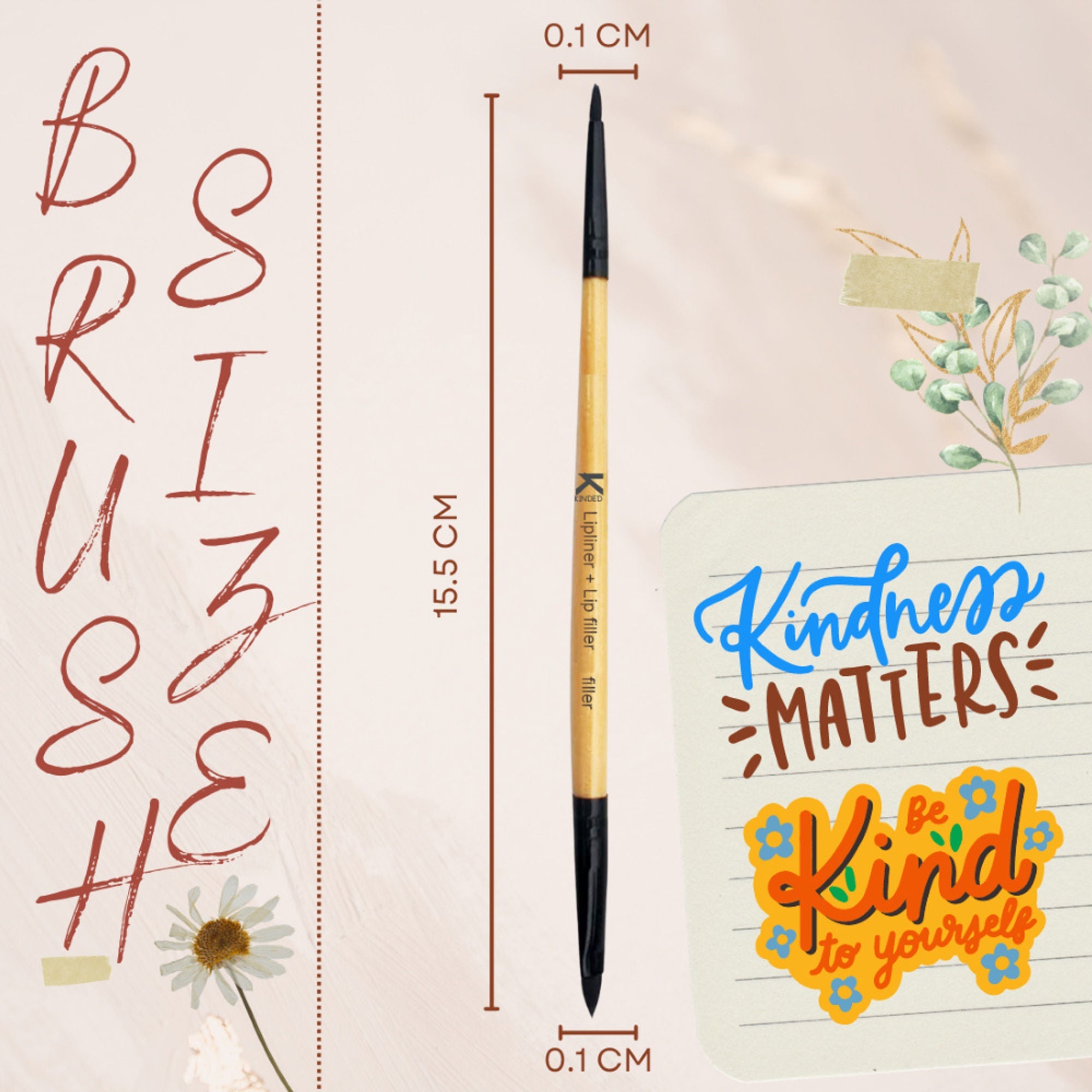 KINDED Professional Natural Wooden Handle 2 in 1 Lip Liner & Lip Filler Makeup Brush