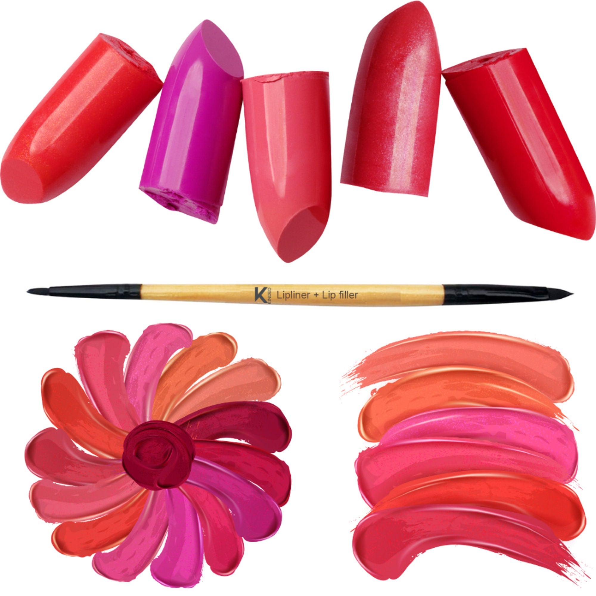 KINDED Professional Natural Wooden Handle 2 in 1 Lip Liner & Lip Filler Makeup Brush